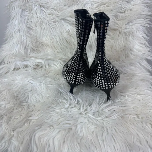 NEW AGL Black Sequins Silver Leather Pointed Toe Side Zip  display picture 3